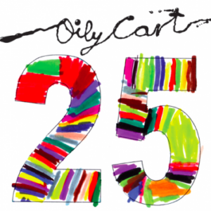The number 25 coloured in with different coloured felt tip pens on a white background. The Oily Cart logo is at the top.