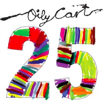 The number 25 coloured in with different coloured felt tip pens on a white background. The Oily Cart logo is at the top.
